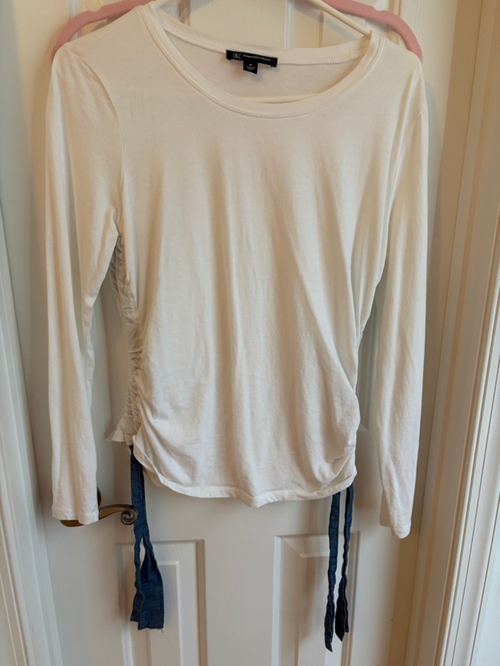 INC International Concepts White Side-Tie Long Sleeve Tee